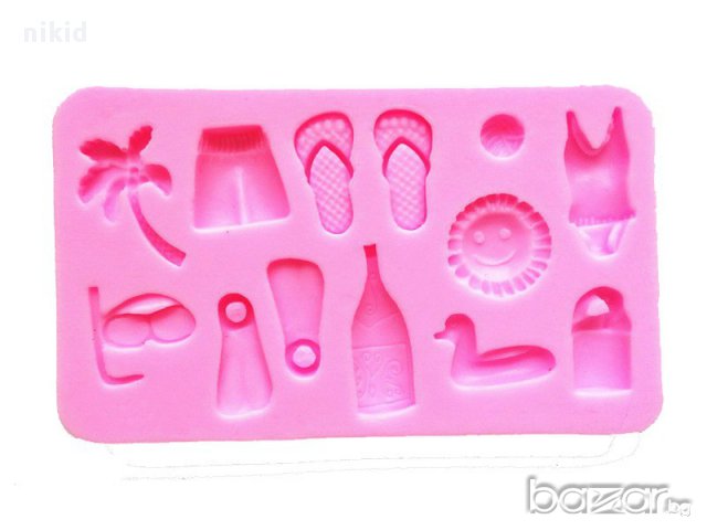 силиконов молд лято море джапанки бански слънце палма плавници морски украса торта фондан форма, снимка 2 - Форми - 14433904