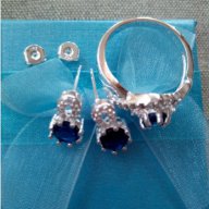 Сребърен пръстен и обеци със син Цирконий Проба 925, код 0502, снимка 2 - Бижутерийни комплекти - 11206604