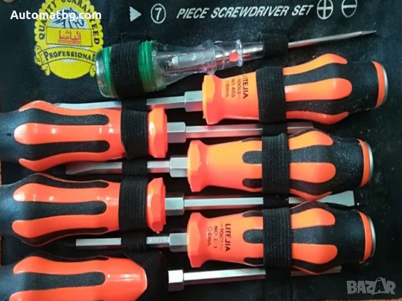 Отвертки ударни оранжеви 403 6бр.+1фазомер, снимка 1