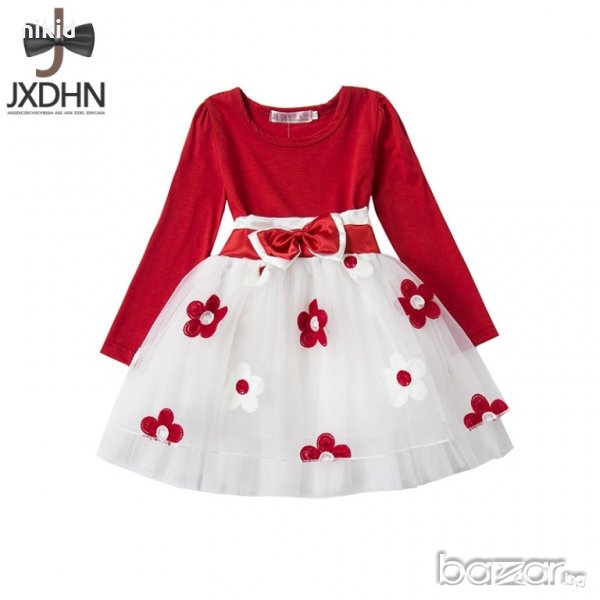 сладка бебешка рокля червено бяла на цветя, снимка 1