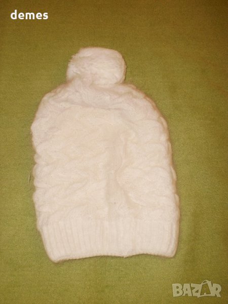 Машинно плетена вълнена шапка, бяла, снимка 1