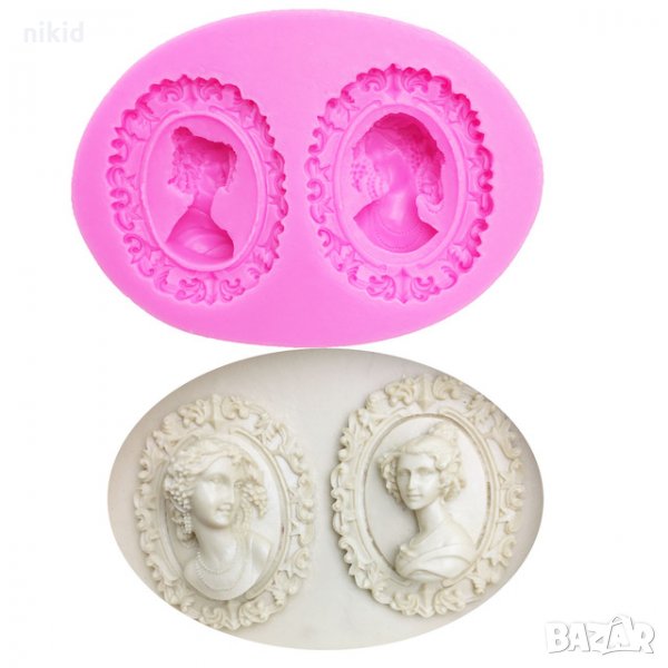 Портрет 2 дами дама жена овал в рамка силиконов молд форма декорация торта фондан шоколад и др, снимка 1