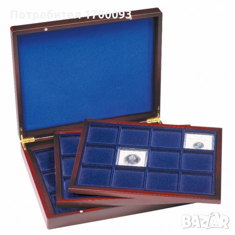 луксозна дървена кутия за съхранение на 36 броя монети - 66/66мм.