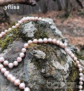 Дълго колие от естествени розови перли със сертификат, снимка 4 - Подаръци за жени - 21439824
