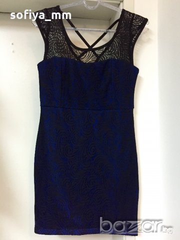 Дамска синя рокля с дантела