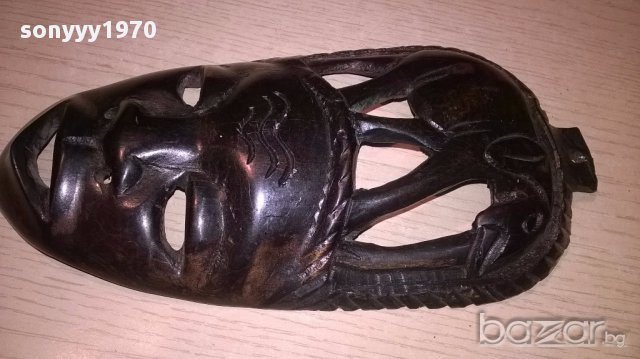 Африканска стара маска-дърво-21х11см-внос швеицария, снимка 13 - Антикварни и старинни предмети - 17307609