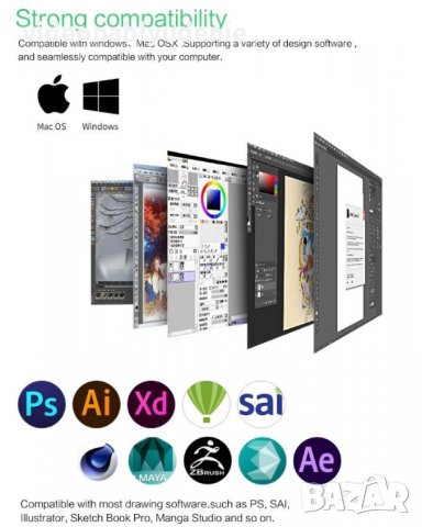 36см 10" Професионален Цифров Графичен Таблет 8192 Нива 233 PPS Процесор 5080 LPI Ultra FULL HD Рез., снимка 9 - Таблети - 25359467