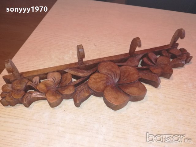 дървена закачалка с дърворезба-внос швеицария-42х13х8см, снимка 11 - Колекции - 20971433