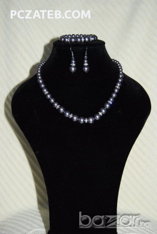 Комплект от сиви перли гердан, обици и гривна, снимка 1