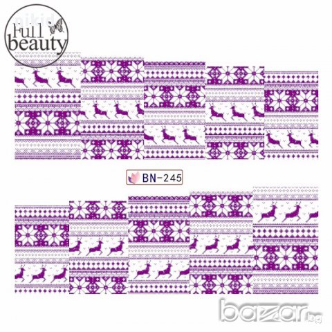 245лилави елени снежинки ваденки водни стикери за нокти маникюр, снимка 2 - Продукти за маникюр - 17258071