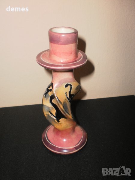  Красив свещник от сапунен камък в розово, снимка 1