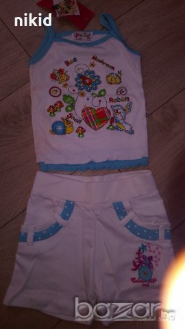 Бебешки лот зайче бяло и синьо  комплект сет летен потник и панталонки