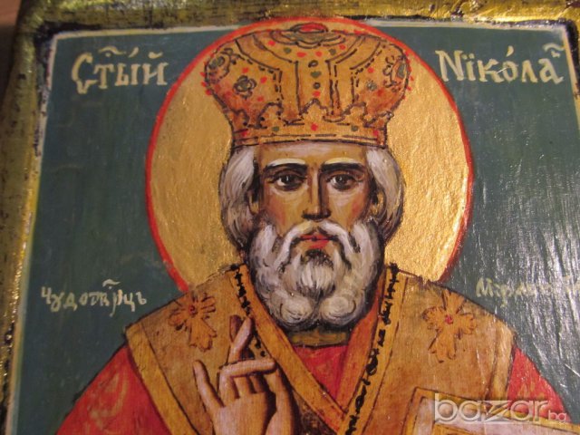 † Стара православна  икона  Свети Николай Чудотворец  за ценители и колекционер, снимка 2 - Икони - 17331167
