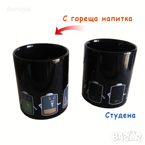 498 Магическа чаша за чай Батерии 300мл нестандартна чаша за подарък за него и нея, снимка 3 - Чаши - 22801500