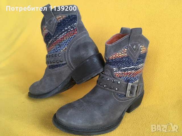 Дамски сиви боти Good Step естествена кожа набук бохо мотиви 38, снимка 6 - Дамски боти - 23328359