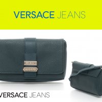 ПРОМО 🍊 VERSACE JEANS 🍊 Оригинална малка кожена чанта в тъмно зелено 15x20x5 см нова с етикети, снимка 4 - Чанти - 25089067