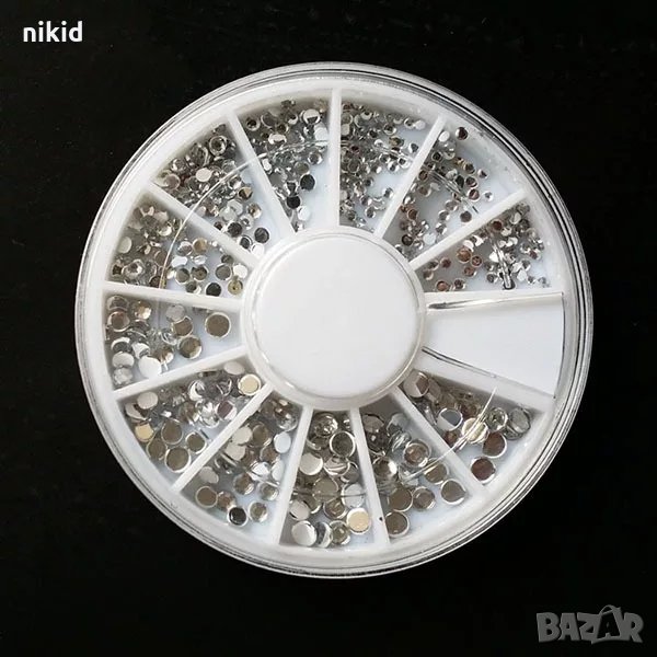 6 размера кутийка ситни сребристи камъчета капси декорация 3д ефект за нокти маникюр и не само, снимка 1