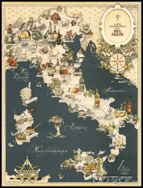 Картина Гастрономическа Карта на Италианската Кухня 90 см х 70 см, снимка 1
