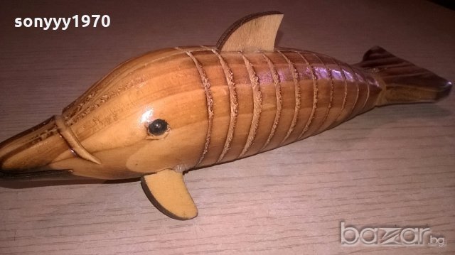 делфин-дървен и лакиран-20х7х7см, снимка 5 - Антикварни и старинни предмети - 18462906