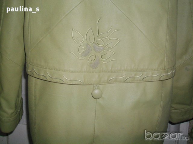 Дамско зелено манто с декорация от бродерии / естествена кожа / голям размер , снимка 5 - Палта, манта - 17282190