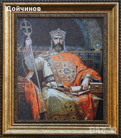 Цар Симеон на трон, Димитър Гюдженов, картина с рамка, снимка 1 - Картини - 24711143