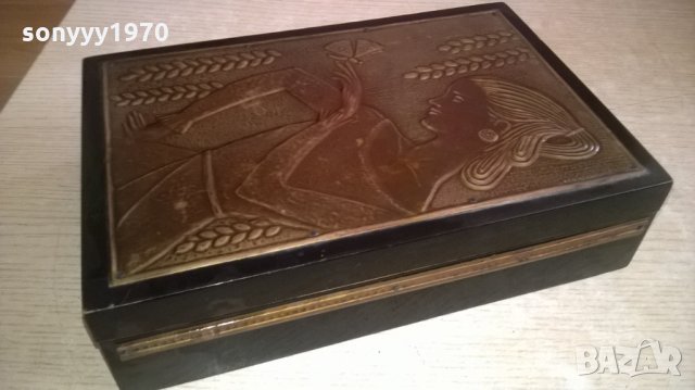 стара кутия-дърво с обков мед/месинг-25х16х6см, снимка 3 - Колекции - 23362160