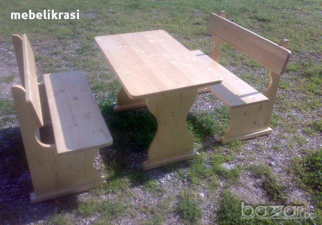 Градински Комплект Масив-маса с два броя пейки.НАЛИЧЕН!!!, снимка 2 - Маси - 14288714