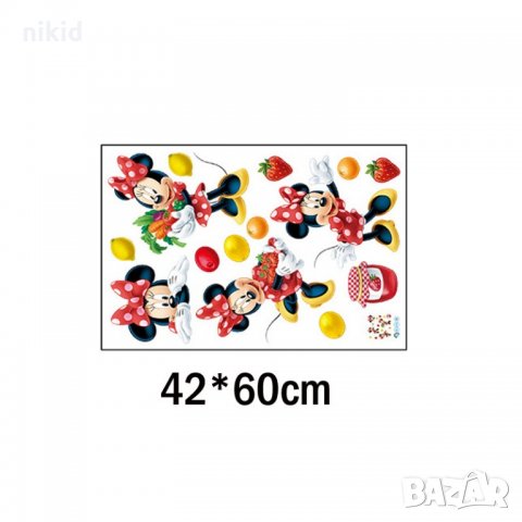 4 Мини Маус с плодове самозалепващ стикер лепенка за стена мебел врата детска стая декор , снимка 3 - Други - 21782331