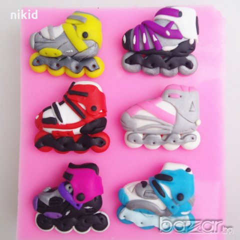 6 ролер кънки силиконов молд форма за украса декорация торта фондан шоколад сладки и др