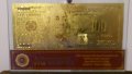 Сувенирни банкноти 100 златни долара в стъклена поставка и масивно дърво + Сертификат, снимка 10