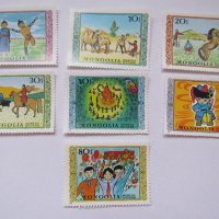 Сет 7 марки Детски картини, Монголия, 1976 г., минт, снимка 1 - Филателия - 24232445
