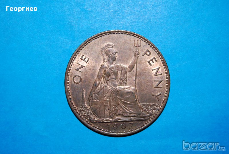 1 пени Великобритания 1967 голяма монета, снимка 1