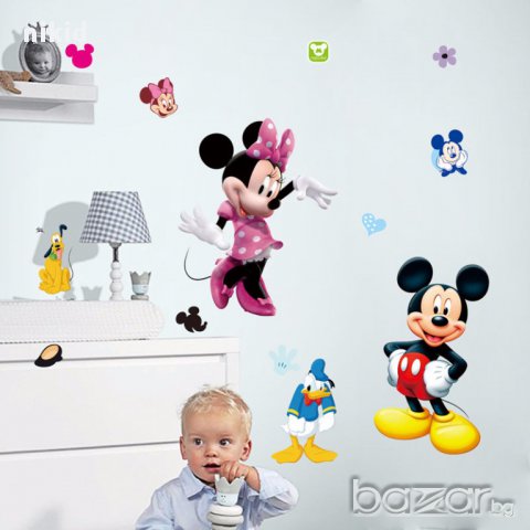 Мини и мики маус стикер лепенка за стена и мебел за детска стая самозалепващ