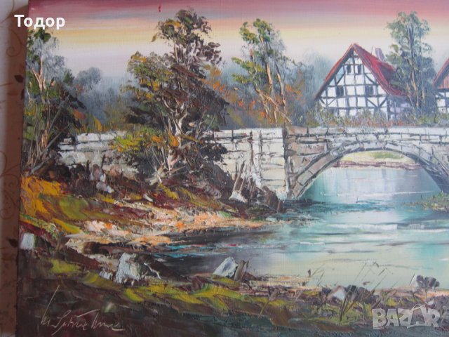 Страхотна стара картина масло върху платно подписана , снимка 3 - Картини - 25416090