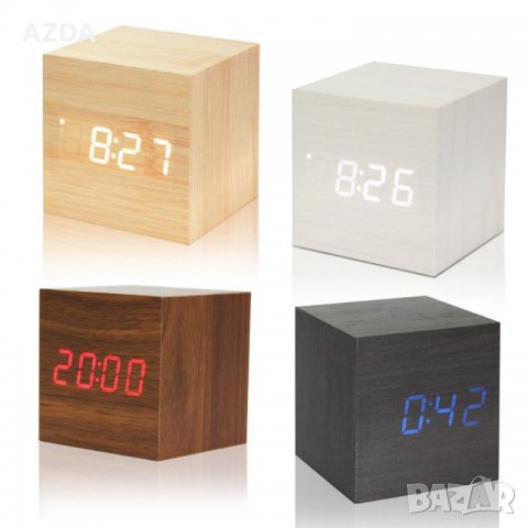 LED дървен часовник куб- Wooden Clockх, снимка 1 - Други стоки за дома - 25197460