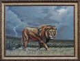 ”Приближава бурята” - лъв, картина, живопис, снимка 1 - Картини - 20960821