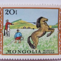 Сет 7 марки Детски картини, Монголия, 1976 г., минт, снимка 7 - Филателия - 24232445