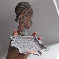 стар Пепелник статуетка бюст негър метал с пирамиди, Африка, снимка 10 - Антикварни и старинни предмети - 16515252