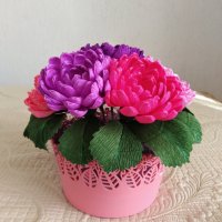 Цветя от хартия-Кълбести хризантеми, снимка 2 - Изкуствени цветя - 24676147