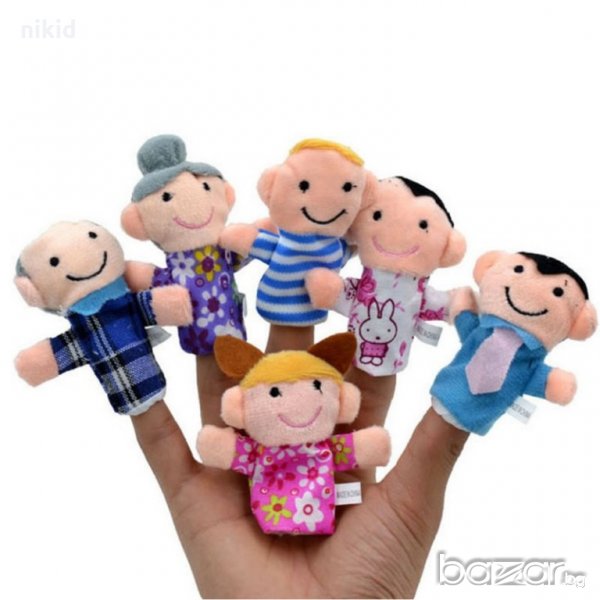 6 бр мини кукли за пръсти пръстчета пръсти семейство за куклен театър от плат family finger, снимка 1
