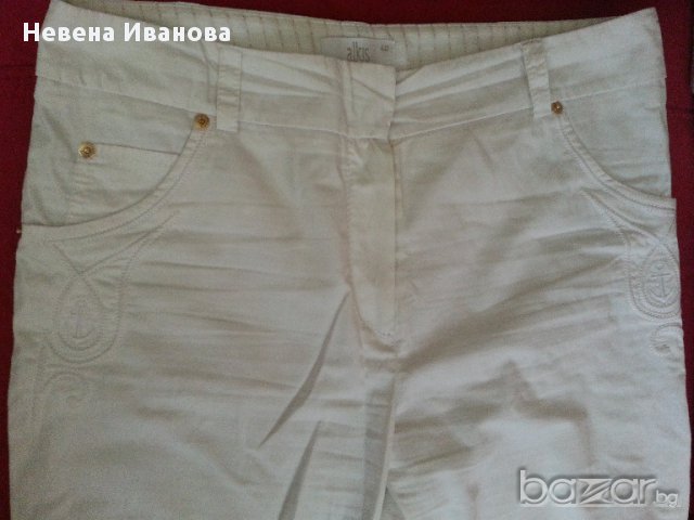 Дамски летен бял панталон - спортно елегантен памучен размер М, снимка 5 - Панталони - 15126289