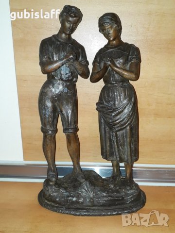 Стара метална статуетка, мъж, жена, молитва, снимка 2 - Статуетки - 23498315