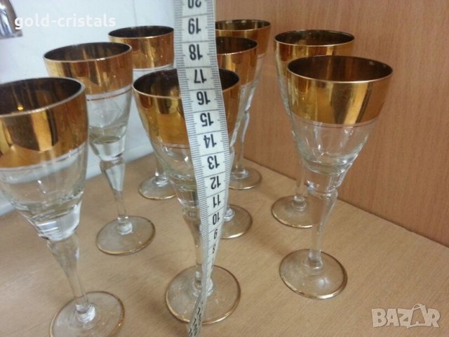 Стари стъклени чаши гравирани с златен кант, снимка 4 - Антикварни и старинни предмети - 22387900