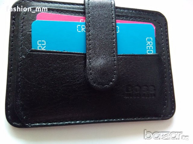 Кожено ново черно портмоне за карти Hugo Boss, снимка 3 - Портфейли, портмонета - 19839744