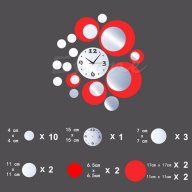 червено огледален стенен часовник уникален атрактивен дизайн 3D с кръгове, снимка 2 - Стенни часовници - 17112732