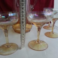 Ретро стъклени чаши за вино кана и чаши перлени и гравирани , снимка 16 - Антикварни и старинни предмети - 20343831