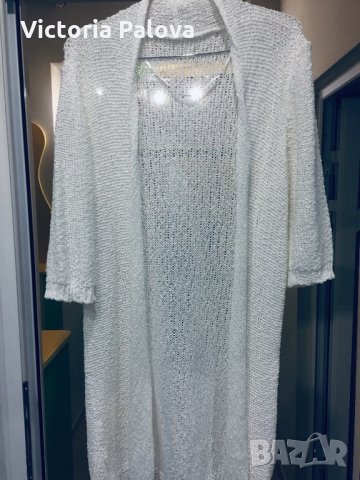 Ефектна бяла жилетка,плетиво, снимка 2 - Блузи с дълъг ръкав и пуловери - 23766938