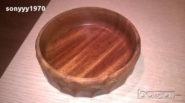 Ретро купа кръгла 15.5х4.5см-тиково дърво-внос швеицария, снимка 2 - Антикварни и старинни предмети - 17245320
