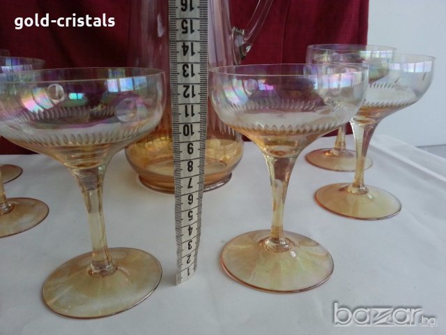 Ретро стъклени чаши за вино кана и чаши перлени и гравирани , снимка 17 - Антикварни и старинни предмети - 20343831