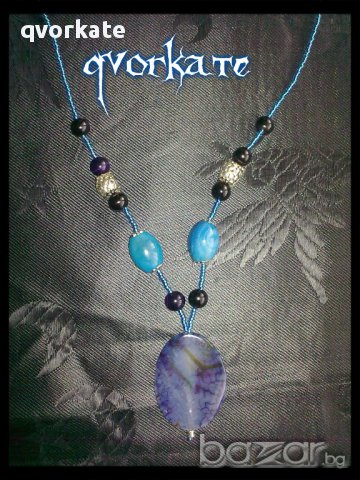 Колие от лабрадорит,ахат, снимка 2 - Колиета, медальони, синджири - 9304086